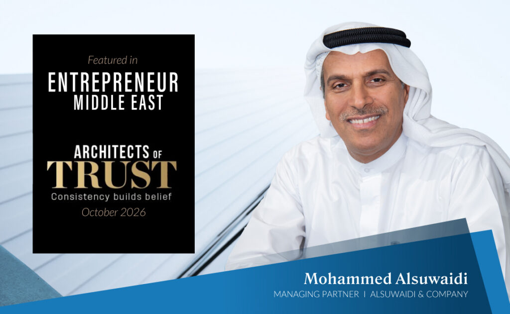 Mohammed Rashed Alsuwaidi, Founder and Managing Partner of Alsuwaidi & Company, featured in Entrepreneur Middle East's Architects of Trust special edition, October 2026.
